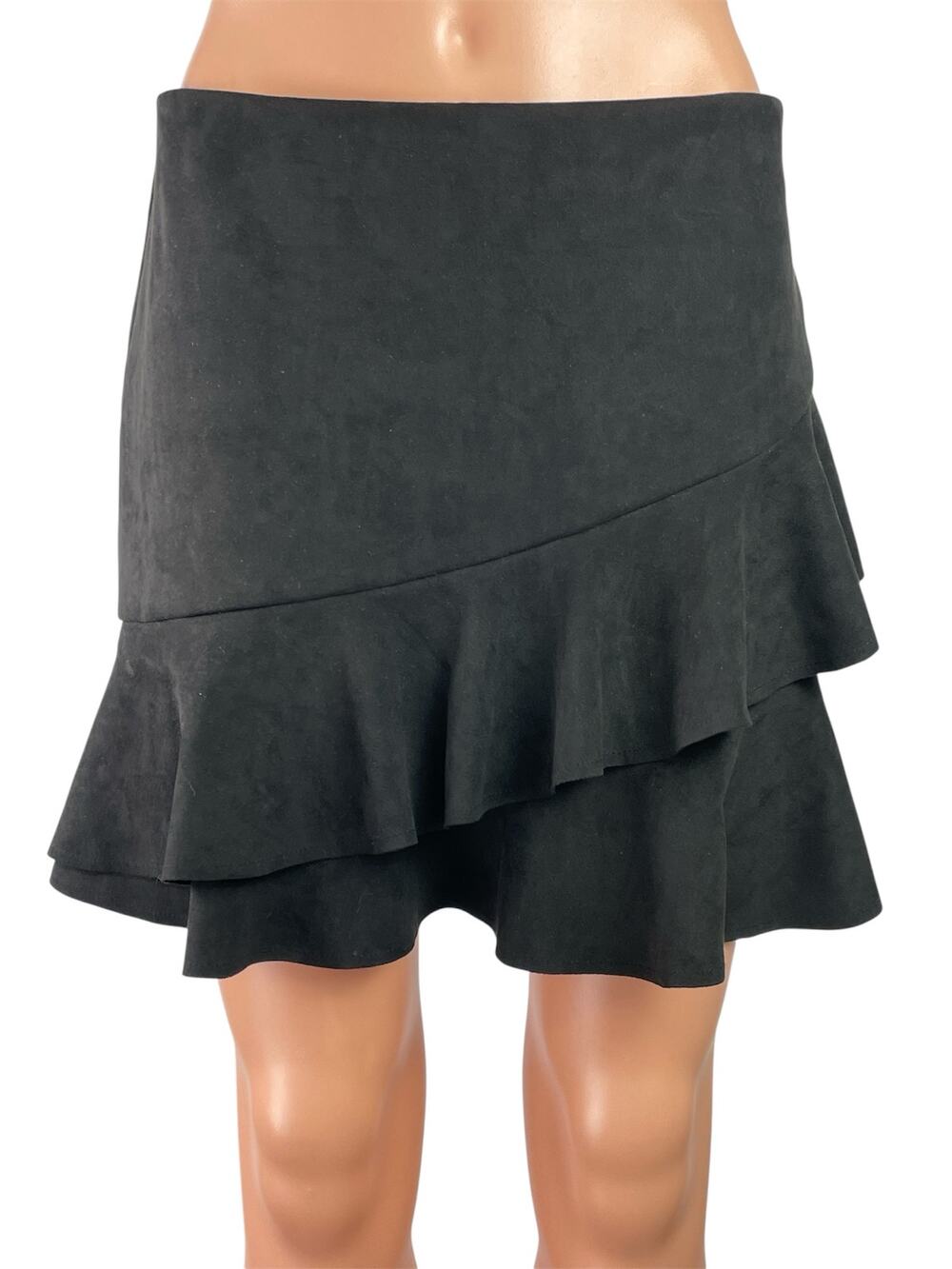 Naked Zebra Women's Black High Waisted Ruffle Tiered Flare Mini Skirt Size M